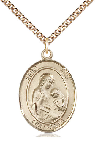 14kt Gold Saint Ann Medal Engraved Catholic Saint Jewelry