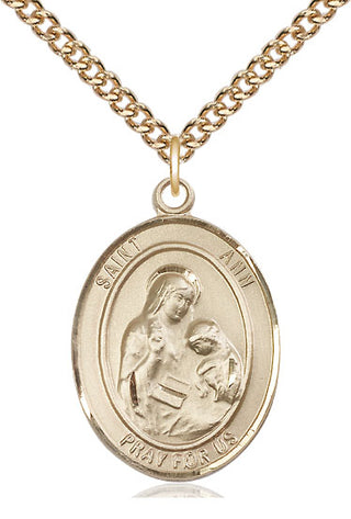 14kt Gold Saint Ann Medal Engraved Catholic Saint Jewelry