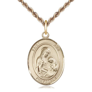 14kt Gold Saint Ann Medal Engraved Catholic Saint Jewelry