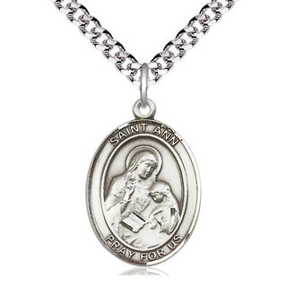 Pewter Saint Ann Medal Catholic Jewelry Engraved Catholic Saint Jewelry