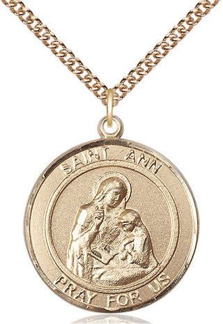 14kt Gold Saint Ann Medal Engraved Catholic Saint Jewelry