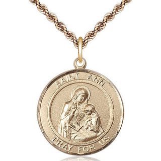 14kt Gold Saint Ann Medal Engraved Catholic Saint Jewelry