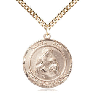 14kt Gold Santa Ana Medal Engraved Catholic Saint Jewelry