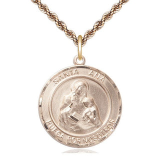 14kt Gold Santa Ana Medal Engraved Catholic Saint Jewelry