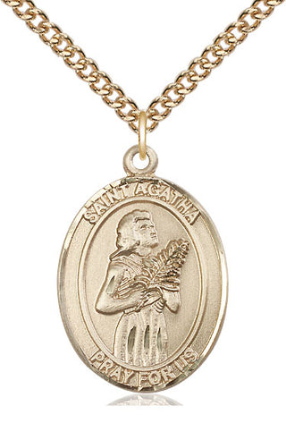 14kt Gold Saint Agatha Medal Engraved Catholic Saint Jewelry