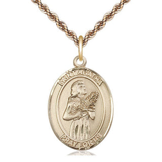 14kt Gold Saint Agatha Medal Engraved Catholic Saint Jewelry