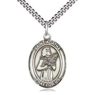 Pewter Saint Agatha Medal Catholic Jewelry Engraved Catholic Saint Jewelry
