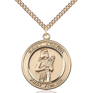 14kt Gold Saint Agatha Medal Engraved Catholic Saint Jewelry
