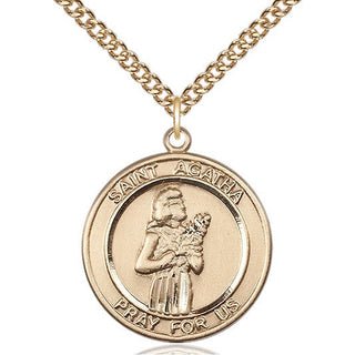 14kt Gold Saint Agatha Medal Engraved Catholic Saint Jewelry
