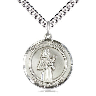 Pewter Saint Agatha Medal Catholic Jewelry Engraved Catholic Saint Jewelry