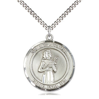 Pewter Saint Agatha Medal Catholic Jewelry Engraved Catholic Saint Jewelry