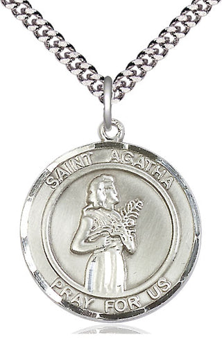 Sterling Silver Saint Agatha Medal Catholic Jewelry Engraved Catholic Saint Jewelry