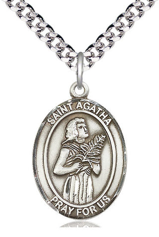 Sterling Silver Saint Agatha Medal Catholic Jewelry Engraved Catholic Saint Jewelry