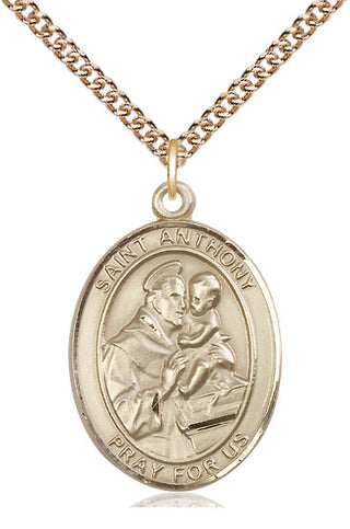 14kt Gold Saint Anthony of Padua Medal Engraved Catholic Saint Jewelry