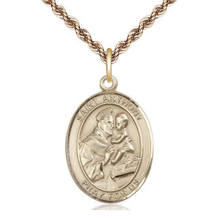 14kt Gold Saint Anthony of Padua Medal Engraved Catholic Saint Jewelry