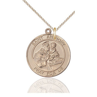 14kt Gold Saint Anthony of Padua Medal Engraved Catholic Saint Jewelry