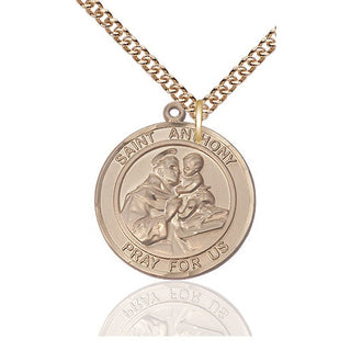 14kt Gold Saint Anthony of Padua Medal Engraved Catholic Saint Jewelry