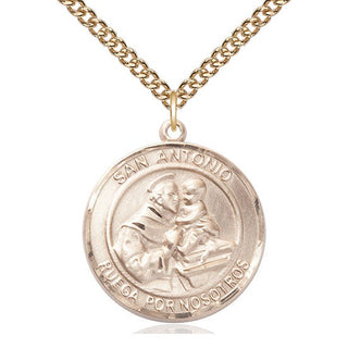 14kt Gold Filled San Antonio Medal Catholic Jewelry Engraved Catholic Saint Jewelry