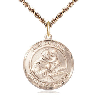 14kt Gold San Antonio Medal Engraved Catholic Saint Jewelry