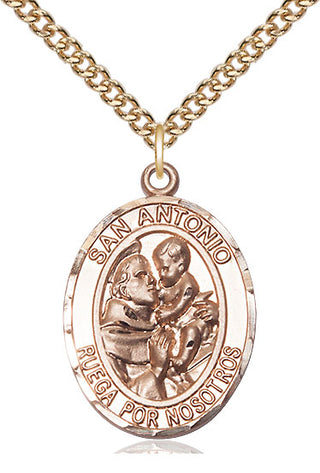 14kt Gold San Antonio Medal Engraved Catholic Saint Jewelry