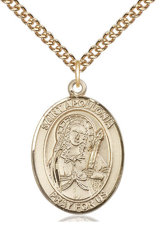 14kt Gold Saint Apollonia Medal Engraved Catholic Saint Jewelry