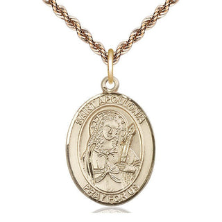 14kt Gold Saint Apollonia Medal Engraved Catholic Saint Jewelry