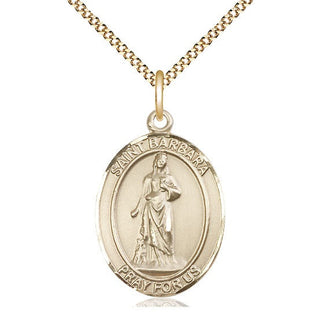 14kt Gold Filled Saint Barbara Medal Catholic Jewelry Engraved Catholic Saint Jewelry