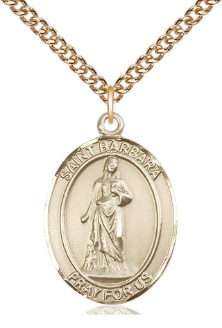 14kt Gold Filled Saint Barbara Medal Catholic Jewelry Engraved Catholic Saint Jewelry