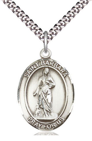 Pewter Saint Barbara Medal Catholic Jewelry Engraved Catholic Saint Jewelry