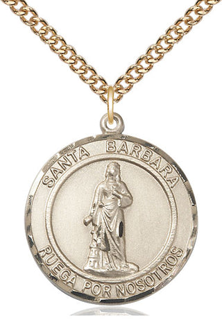 14kt Gold Filled Santa Barbara Medal Catholic Jewelry Engraved Catholic Saint Jewelry