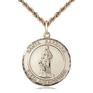 14kt Gold Filled Santa Barbara Medal Catholic Jewelry Engraved Catholic Saint Jewelry