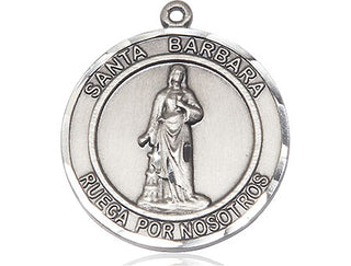 Pewter Santa Barbara Medal Engraved Catholic Saint Jewelry