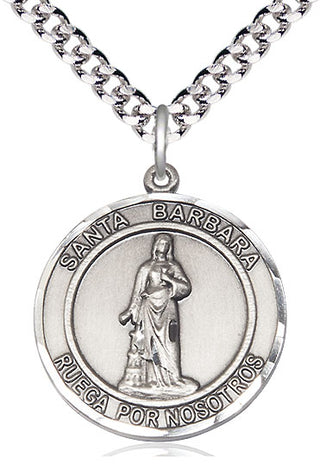 Pewter Santa Barbara Medal Catholic Jewelry Engraved Catholic Saint Jewelry