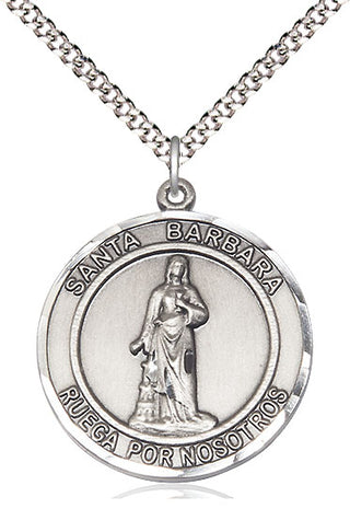 Pewter Santa Barbara Medal Catholic Jewelry Engraved Catholic Saint Jewelry