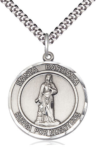 Pewter Santa Barbara Medal Catholic Jewelry Engraved Catholic Saint Jewelry