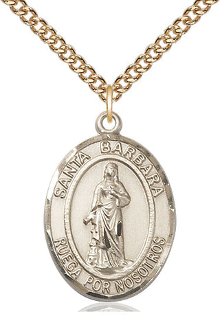 14kt Gold Santa Barbara Medal Engraved Catholic Saint Jewelry
