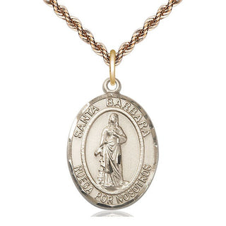 14kt Gold Santa Barbara Medal Engraved Catholic Saint Jewelry