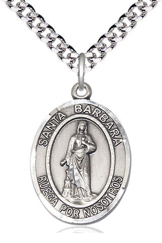 Pewter Santa Barbara Medal Catholic Jewelry Engraved Catholic Saint Jewelry