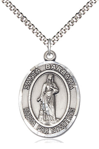 Pewter Santa Barbara Medal Catholic Jewelry Engraved Catholic Saint Jewelry