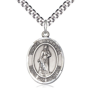 Sterling Silver Santa Barbara Medal Catholic Jewelry Engraved Catholic Saint Jewelry