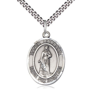 Sterling Silver Santa Barbara Medal Catholic Jewelry Engraved Catholic Saint Jewelry
