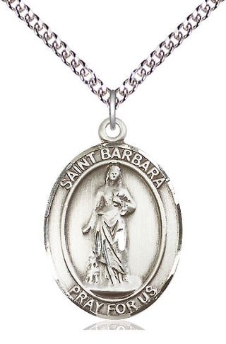 Sterling Silver Saint Barbara Medal Catholic Jewelry Engraved Catholic Saint Jewelry