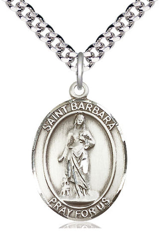 Sterling Silver Saint Barbara Medal Catholic Jewelry Engraved Catholic Saint Jewelry