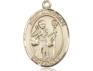 14kt Gold Saint Augustine Medal Engraved Catholic Saint Jewelry