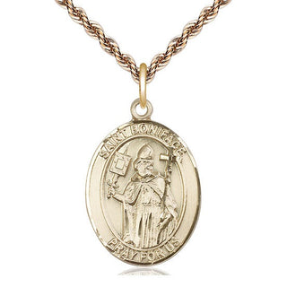 14kt Gold Saint Boniface Medal Engraved Catholic Saint Jewelry