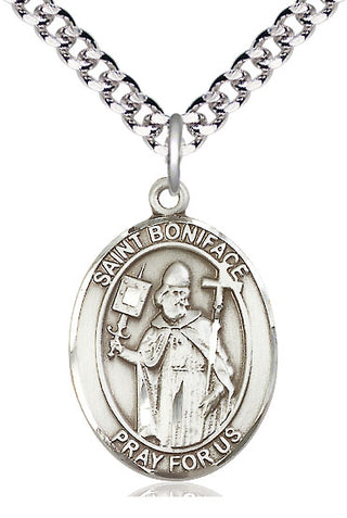 Pewter Saint Boniface Medal Catholic Jewelry Engraved Catholic Saint Jewelry