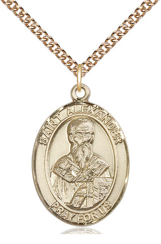 14kt Gold Saint Alexander Constantinople Medal Engraved Catholic Saint Jewelry