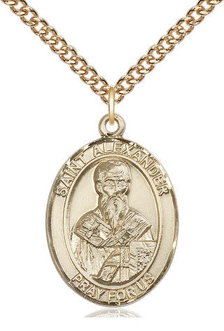 14kt Gold Saint Alexander Constantinople Medal Engraved Catholic Saint Jewelry