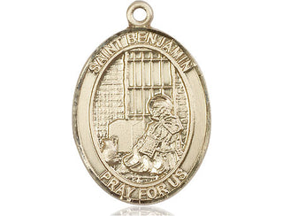 14kt Gold Filled Saint Benjamin Medal Engraved Catholic Saint Jewelry