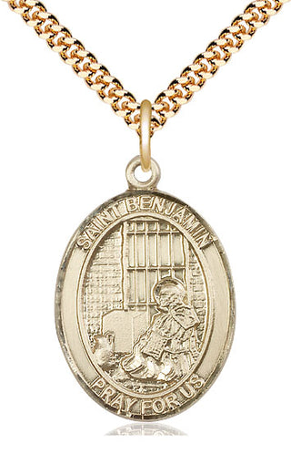 14kt Gold Filled Saint Benjamin Medal Catholic Jewelry Engraved Catholic Saint Jewelry